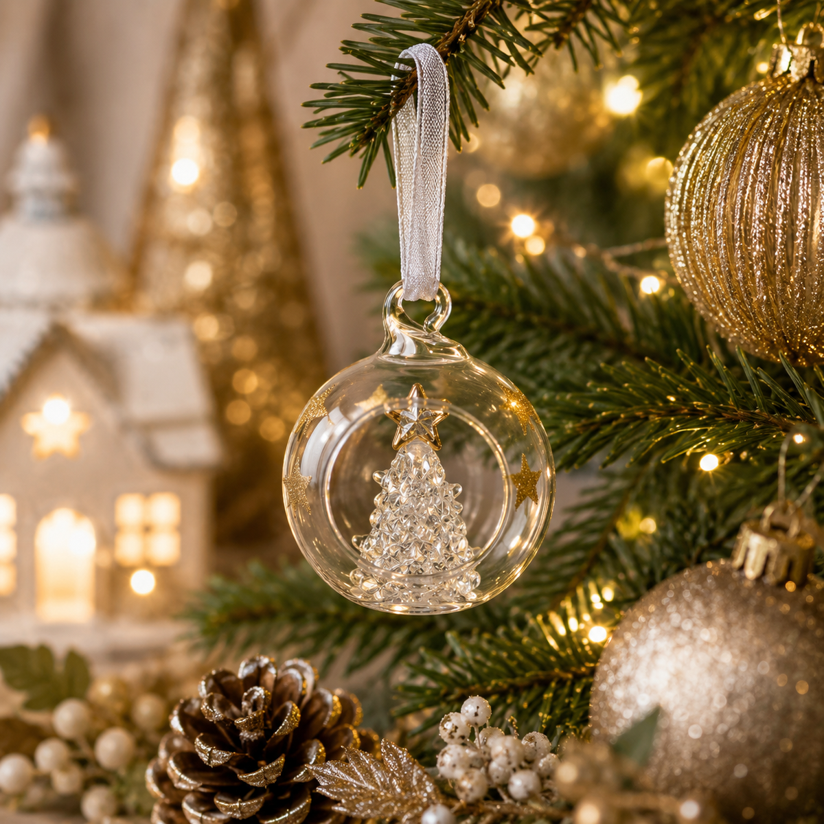 Glass Star Bauble With Clear Glass Christmas Tree