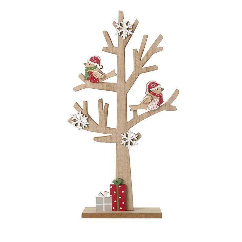 Christmas Birds In Wooden Tree Decoration