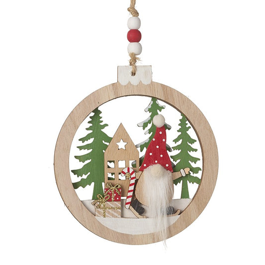 Gonk Christmas Scene Wooden Hanging Decoration