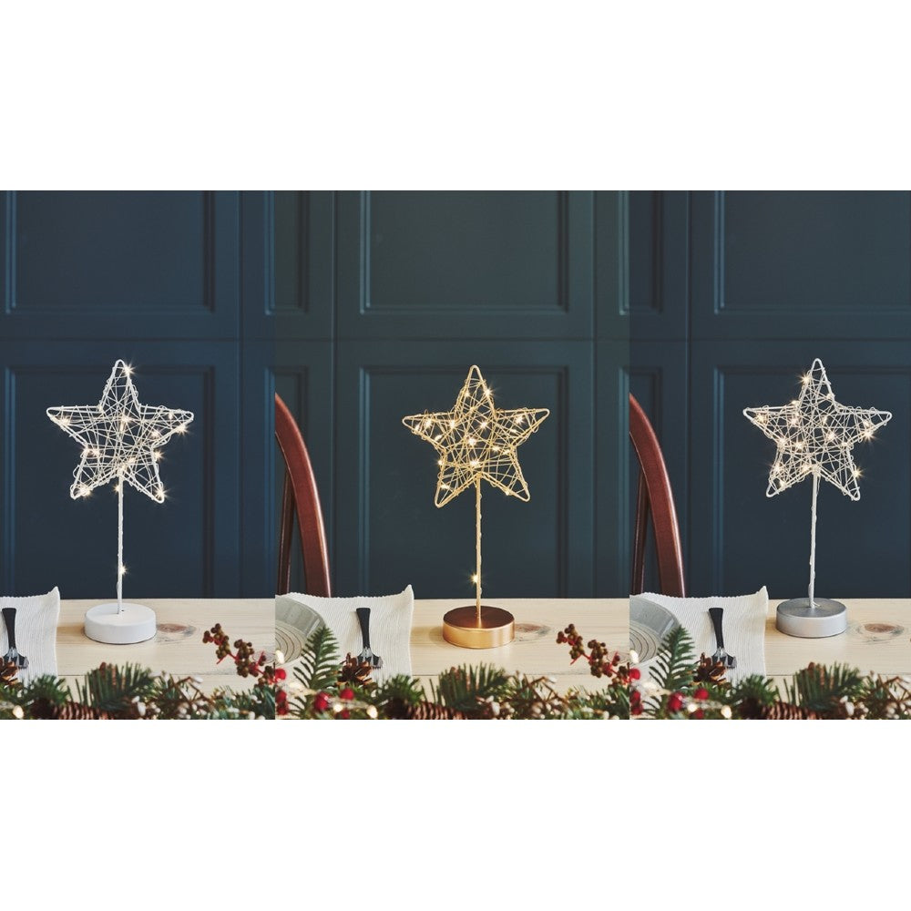 Table Wire STAR - LED Battery - Silver, White or Gold – Tiger Bay Gifts Ltd