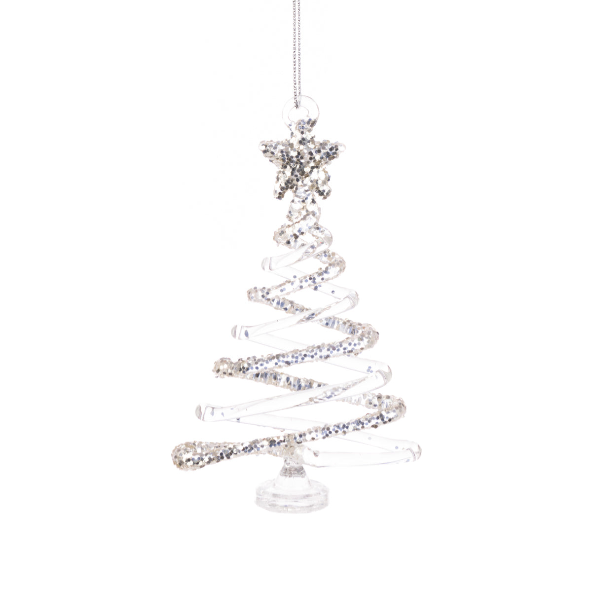 GLASS Glitter Christmas Tree with Star Hanging Decoration 11cm