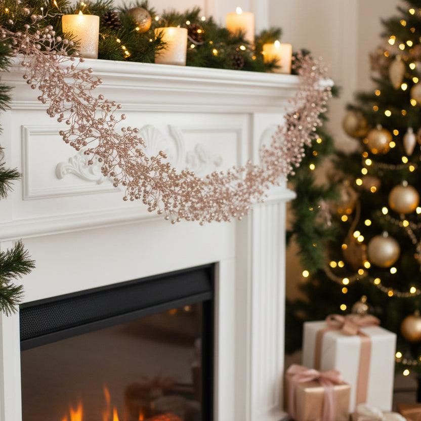 Metallic Champagne Gypsophila Christmas Garland 152cm