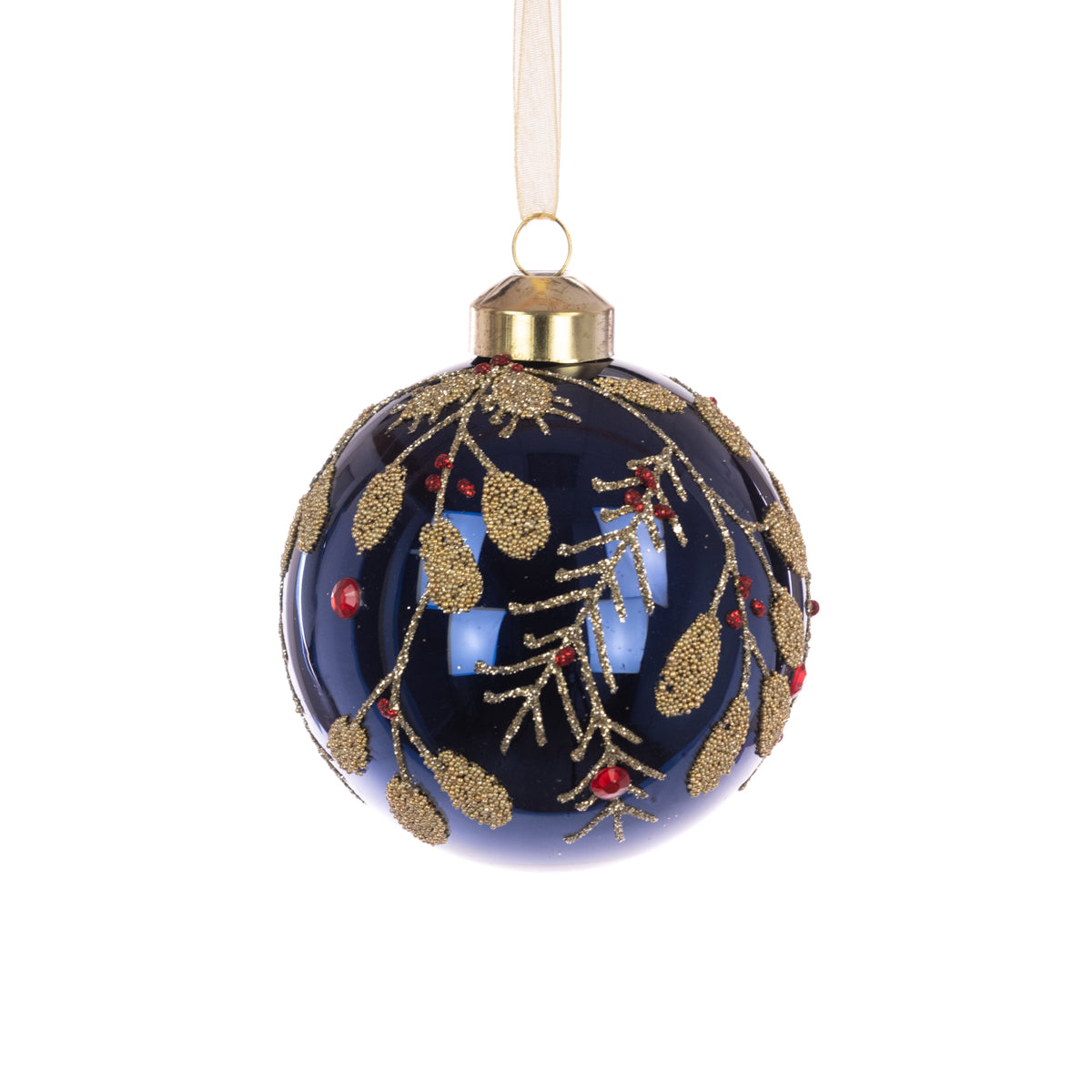 Glass Navy Blue & Gold Charlie Bauble 8cm