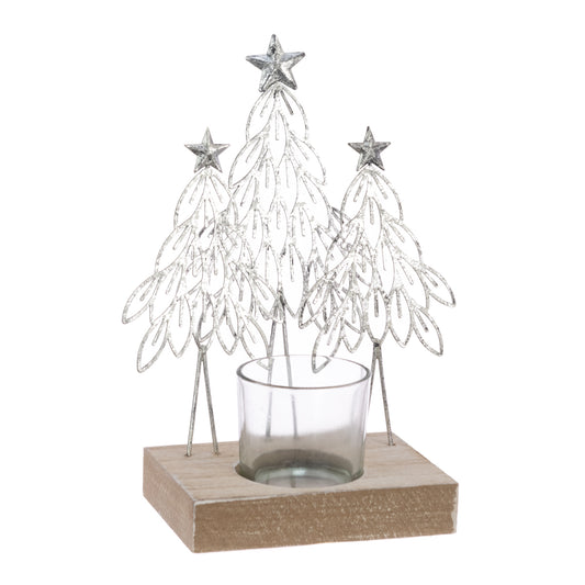 Silver Metal Christmas Tree Tea Light Holder