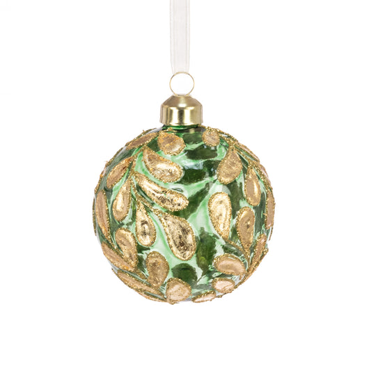 Green & Gold Glass Zoe Bauble 8cm