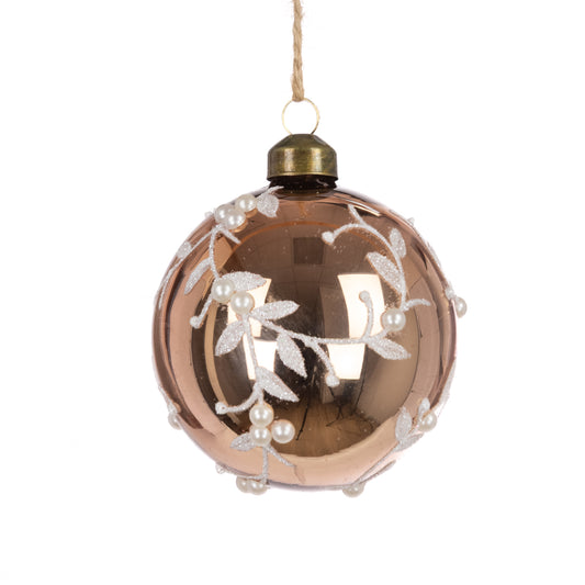 Glass Giavanna Bauble 8cm by Floralsilk – Blush Champagne Christmas Tree Decoration
