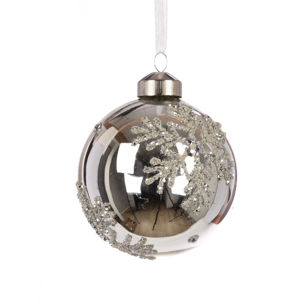 Silver Glass Leia Bauble 8cm