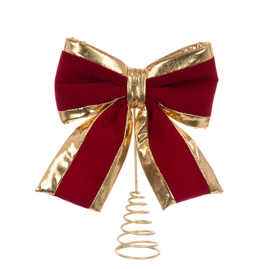 Red & Gold Bow Christmas Tree Topper 26cm by Floralsilk