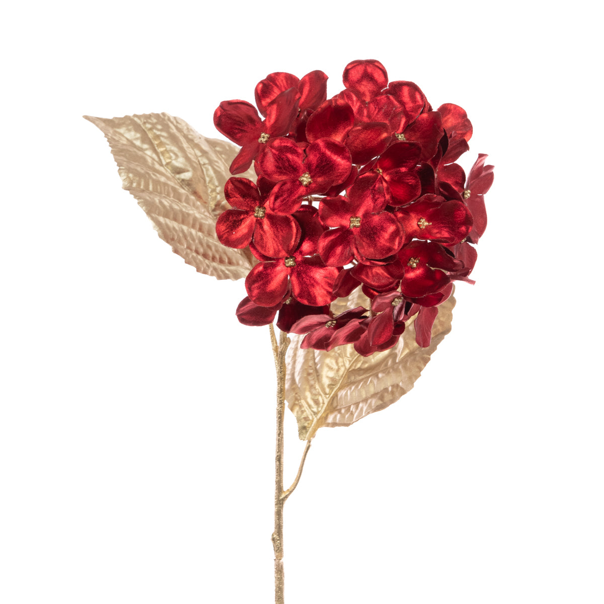 Metallic Red & Gold Hydrangea Spray 65cm