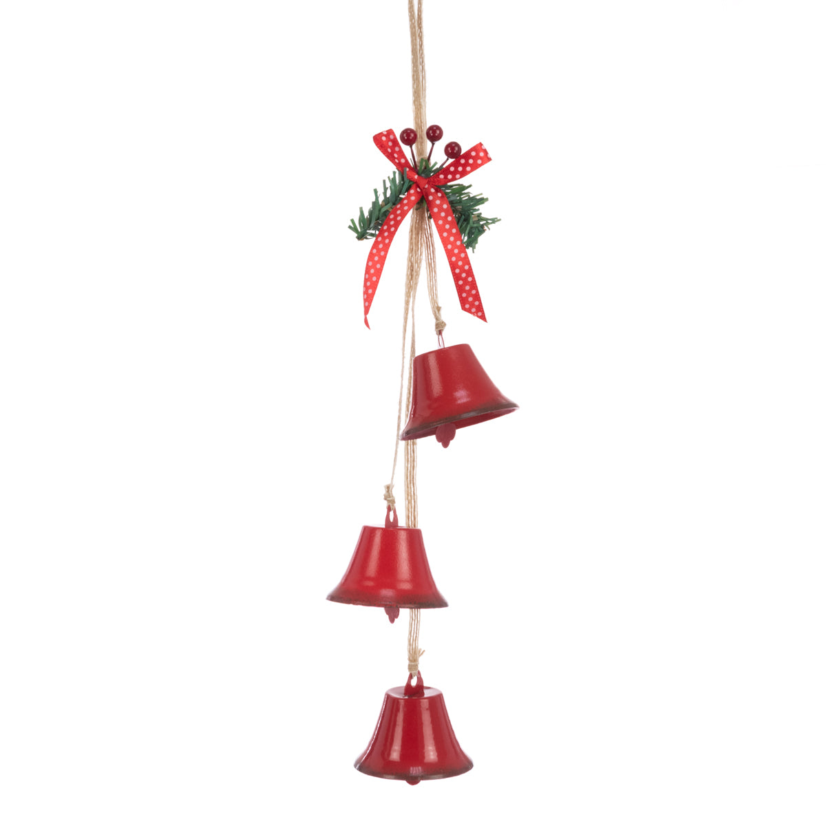 Set of 3 Red Metal Bell Hanger 38cm