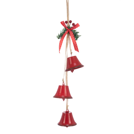 Set of 3 Red Metal Bell Hanger 38cm