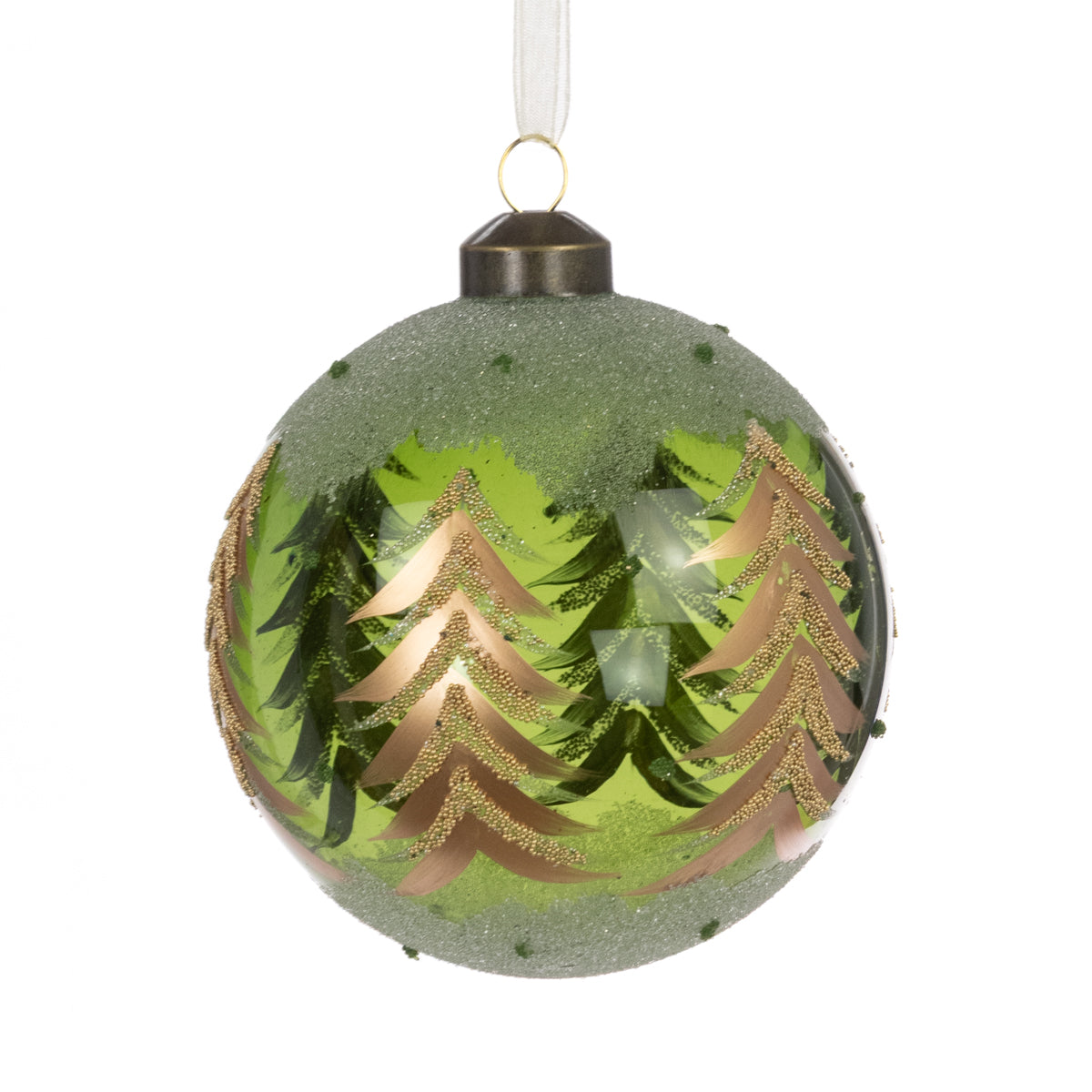 Glass Green & Gold Oakley Christmas Bauble 10cm