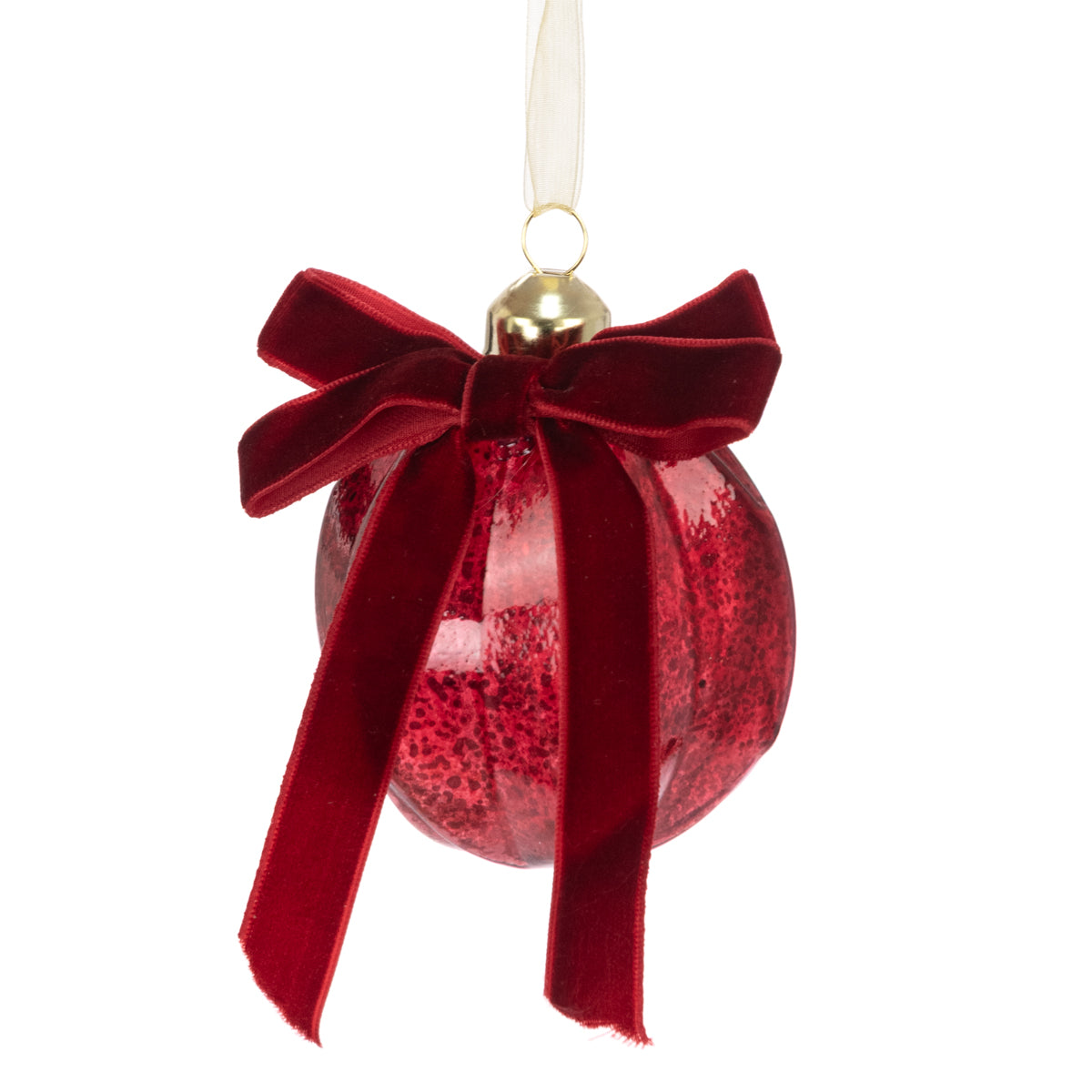 Glass Red Kira Bauble with Bow 8cm by Floralsilk
