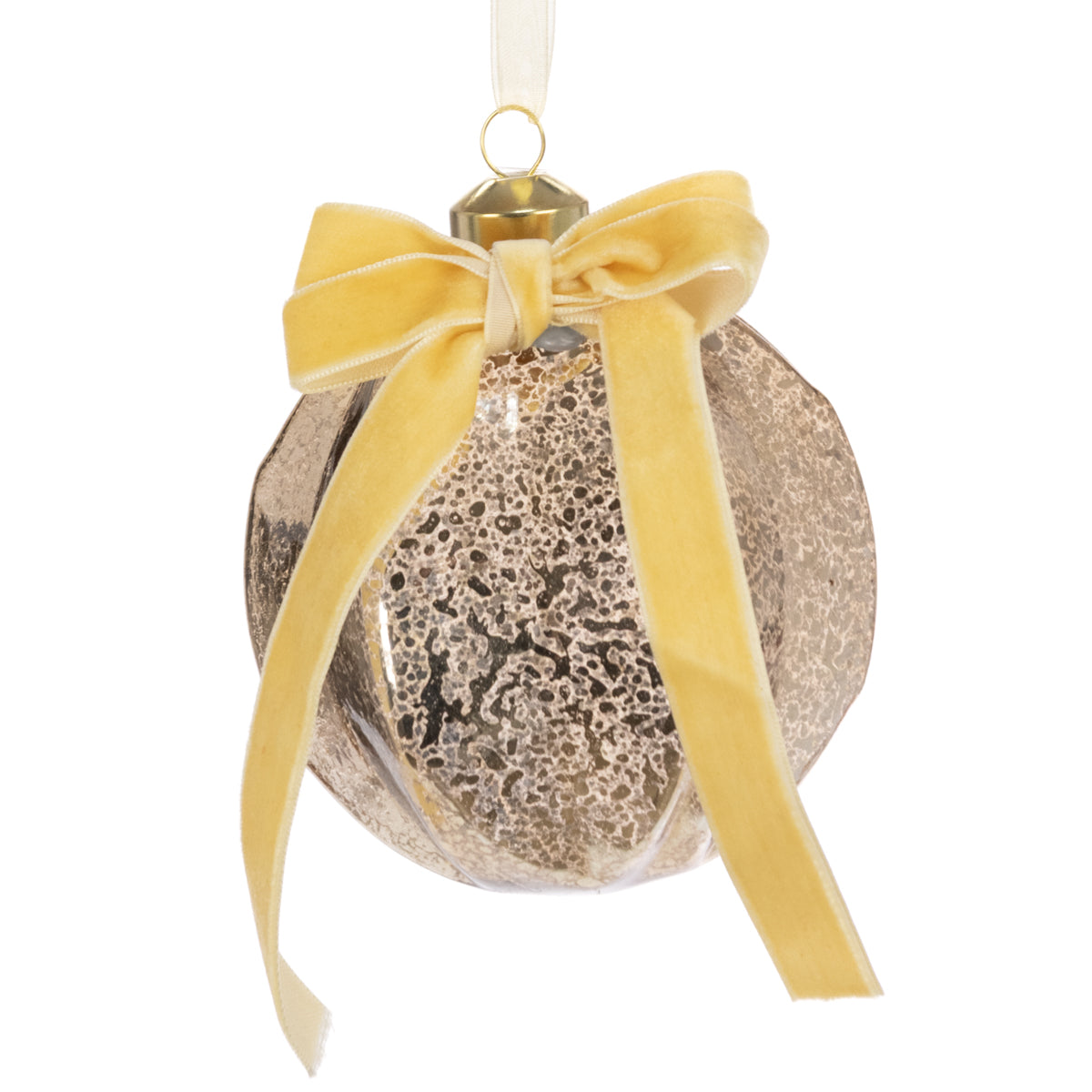 Glass Champagne Kira Bauble with Velvet Bow 10cm