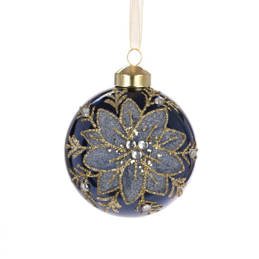 Glass Navy & Gold Celine Bauble 8cm