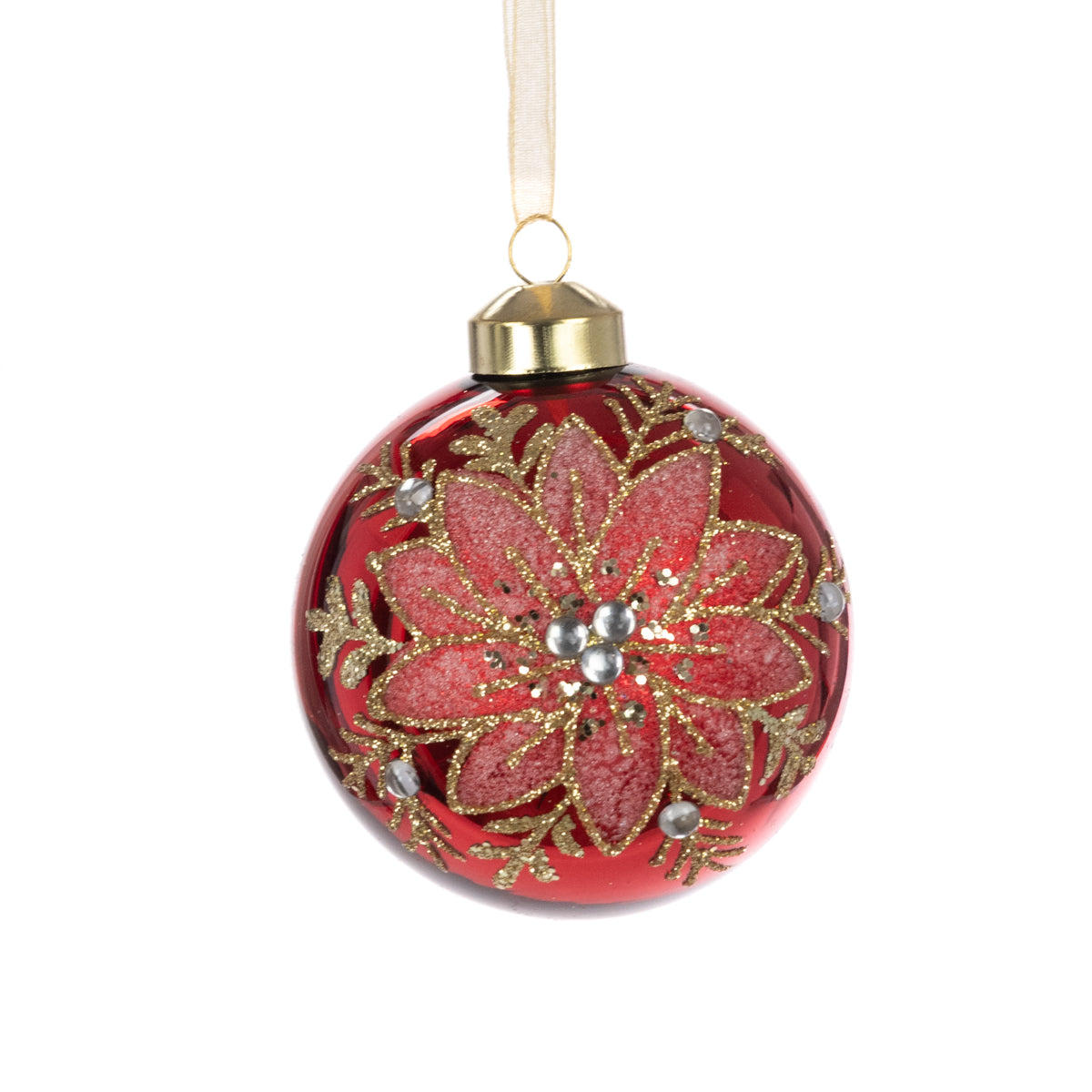 Glass Red & Gold Celine Bauble 8cm