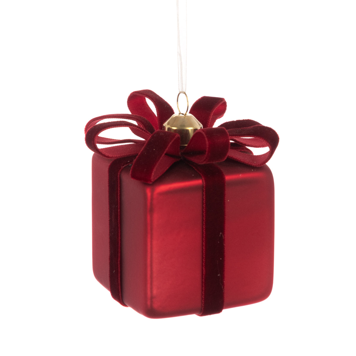 Red Glass Christmas Present Hanging Decoration 6cm