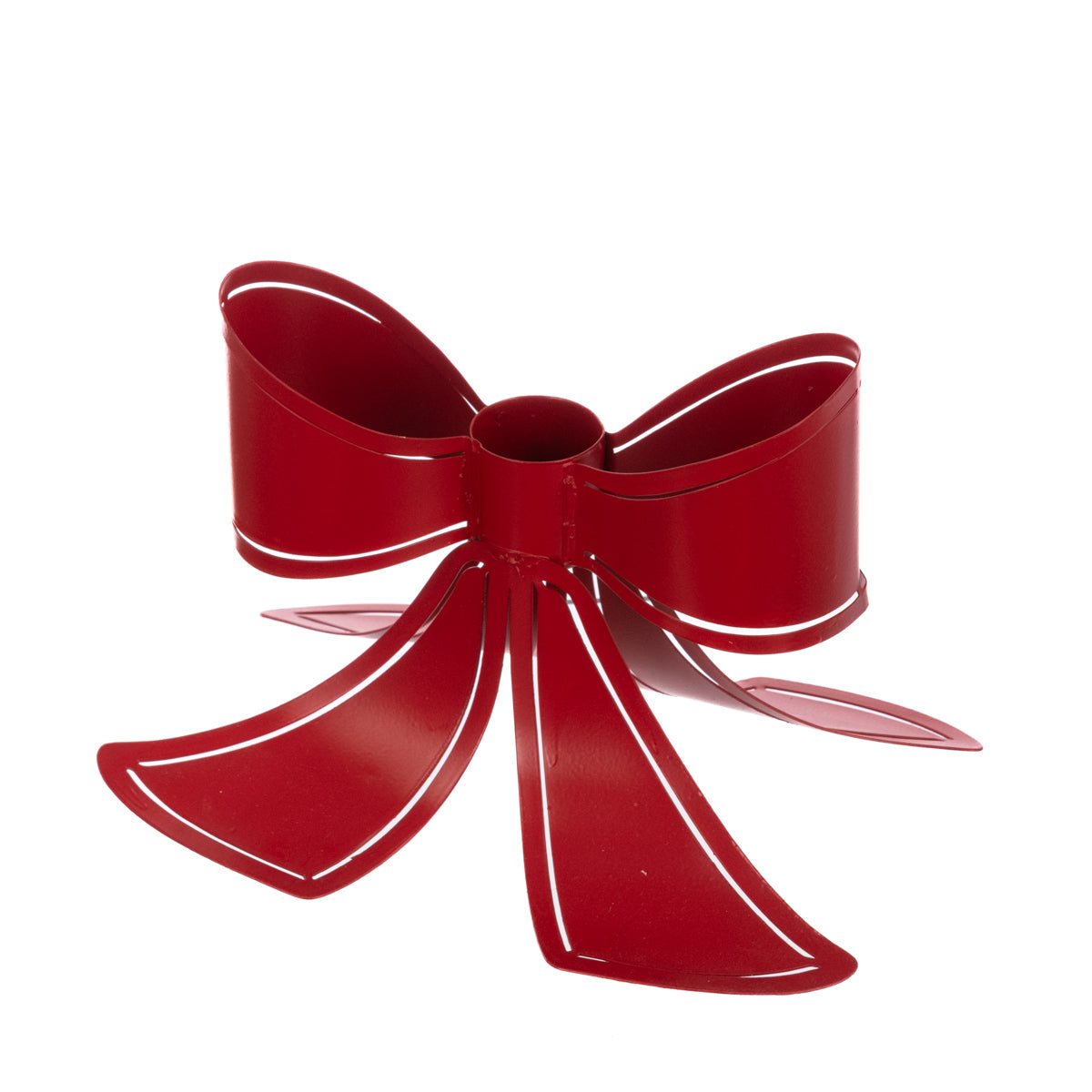 Red Metal Bow Christmas Candle Holder 18cm