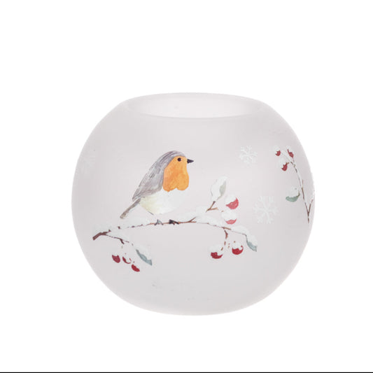 Glass Robin Christmas Candle Holder 8cm