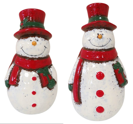 Ceramic Red Hat & Scarf Snowman Ornament - 2 Sizes
