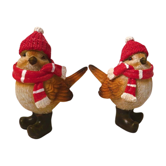 Standing Robin with Hat & Scarf Christmas Decoration - Single
