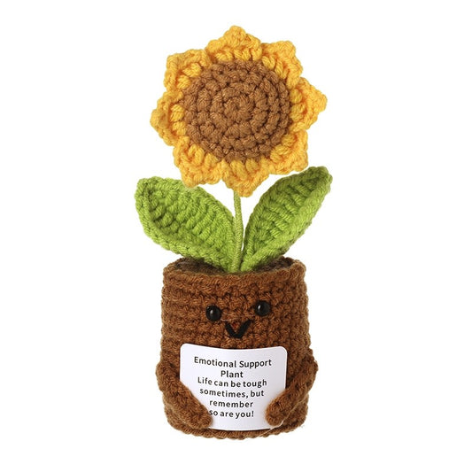 Emotional Support Smiley Crochet Sunflower In Pot