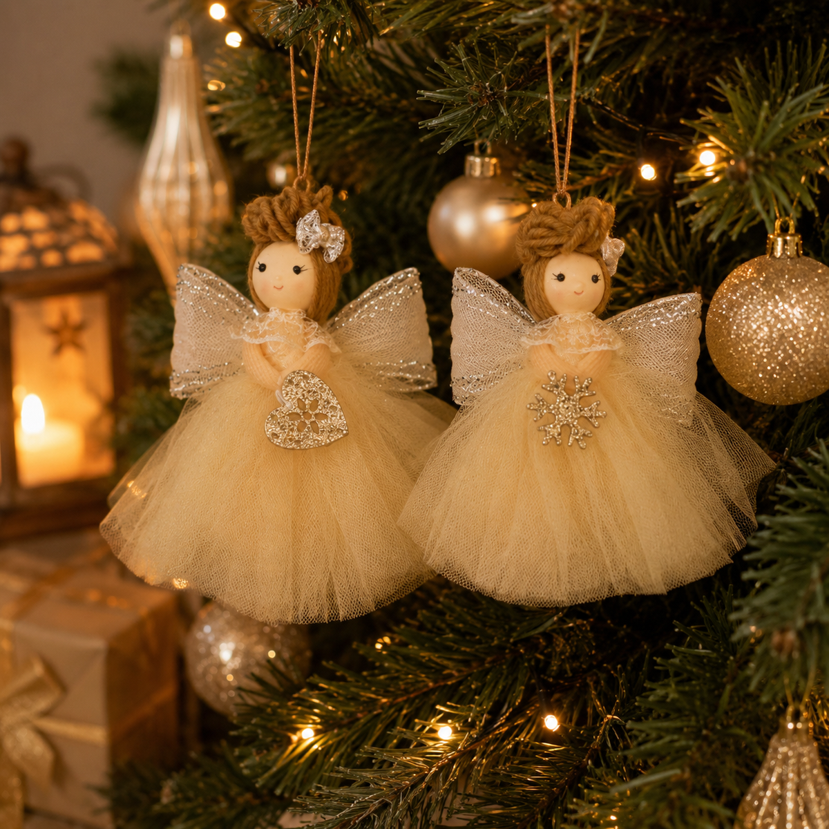 SINGLE Gold Fabric Hanging Angel Christmas Tree Decoration