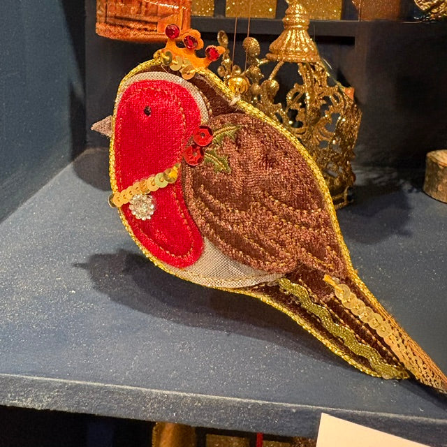 Gisela Graham Fabric Robin Hanging Christmas Decoration 11cm