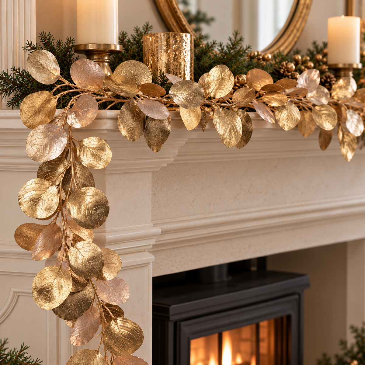 Metallic Eucalyptus Garland 180cm – Gold Christmas Garland