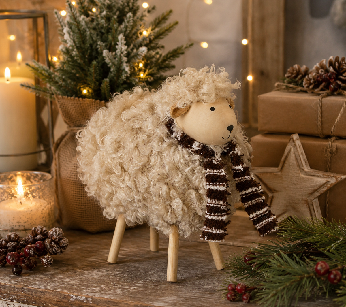 Standing Woolly Sheep With Scarf