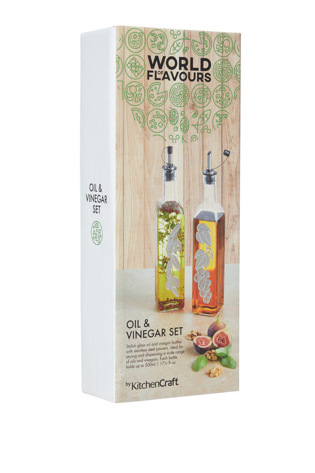 KitchenCraft World of Flavours Italian Set of 2 Glass Oil and Vinegar Bottles