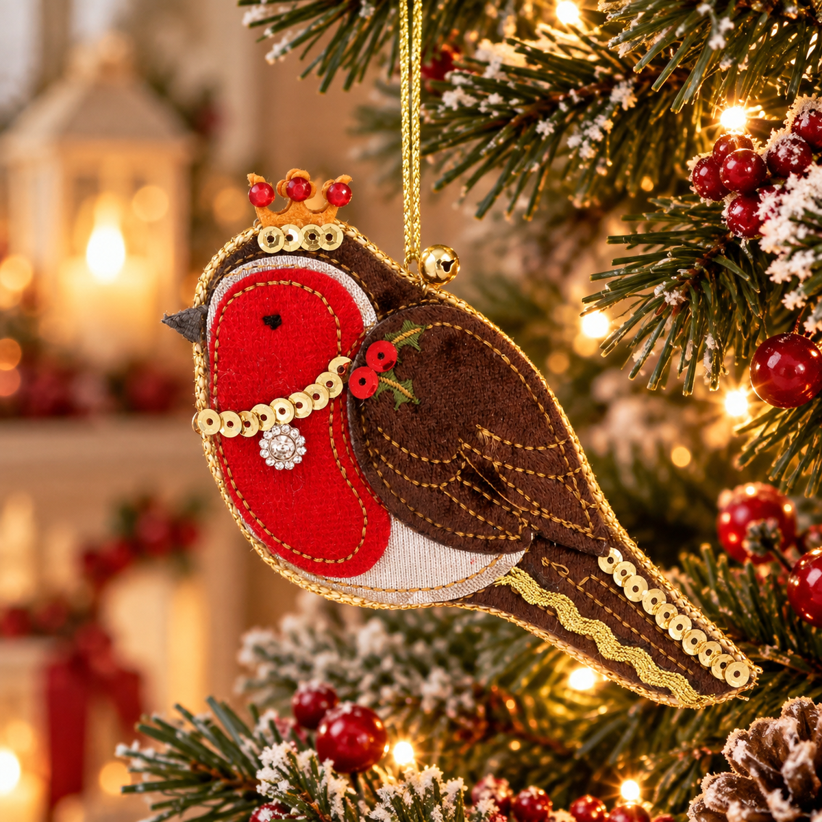 Gisela Graham Fabric Robin Hanging Christmas Decoration 11cm
