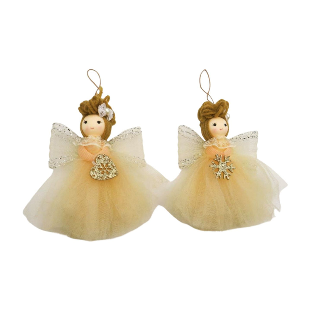 SINGLE Gold Fabric Hanging Angel Christmas Tree Decoration