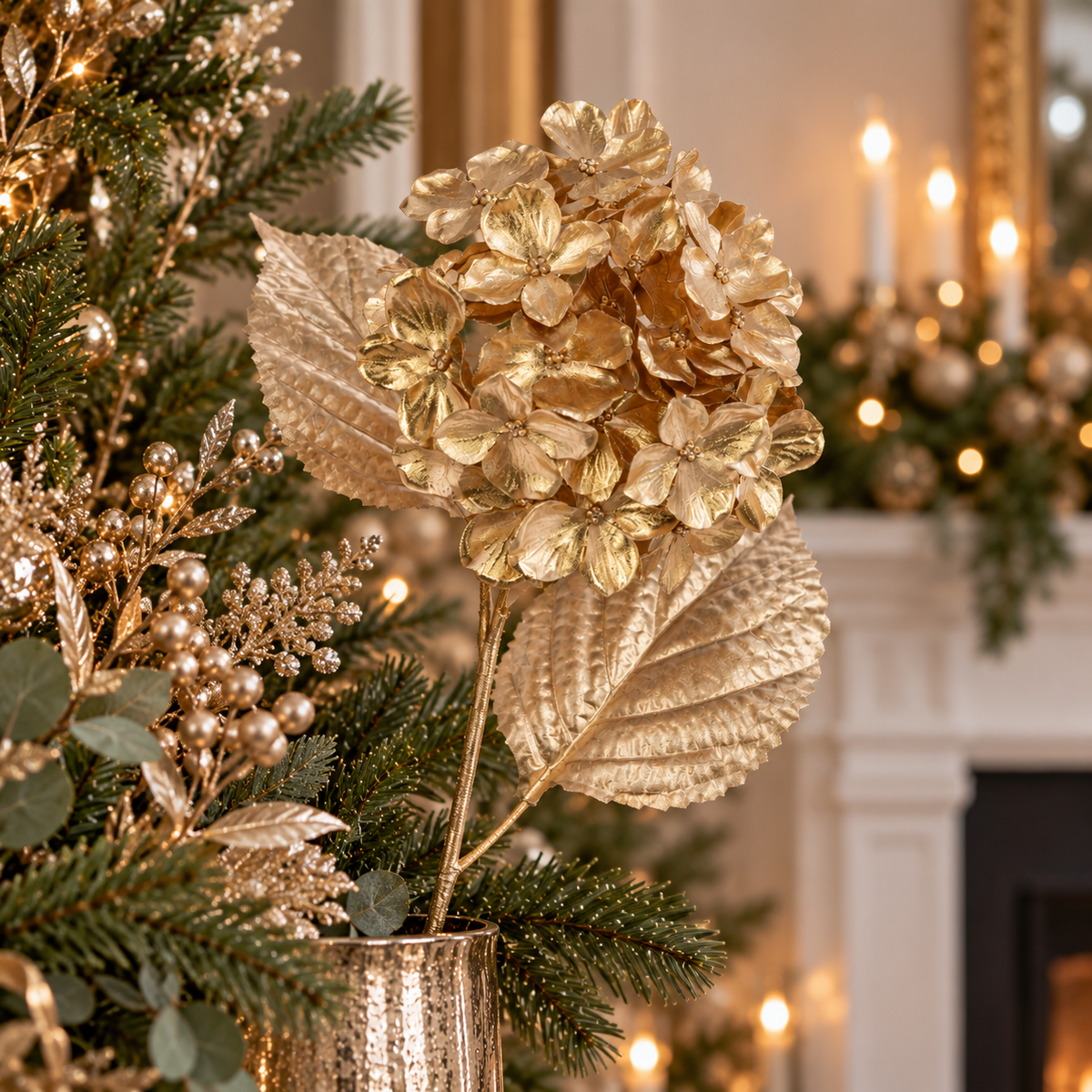Metallic Gold Hydrangea Spray 65cm