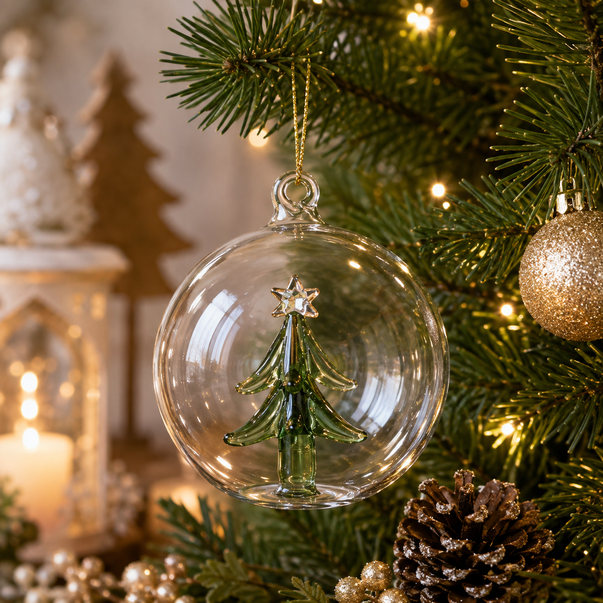 Glass Bauble With Green Glass Xmas Tree