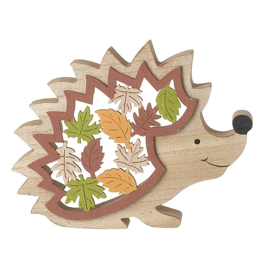 Autumnal Leaf Wooden Hedgehog Decoration