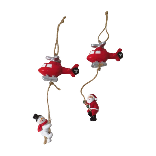 Santa & Snowman Hanging Helicopter Christmas Decoration 18cm