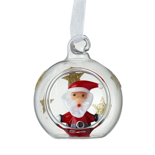 Clear & Gold Star Christmas Bauble With Santa