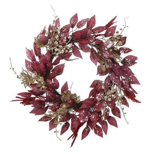 Deep Red & Gold Glitter Foliage Wreath