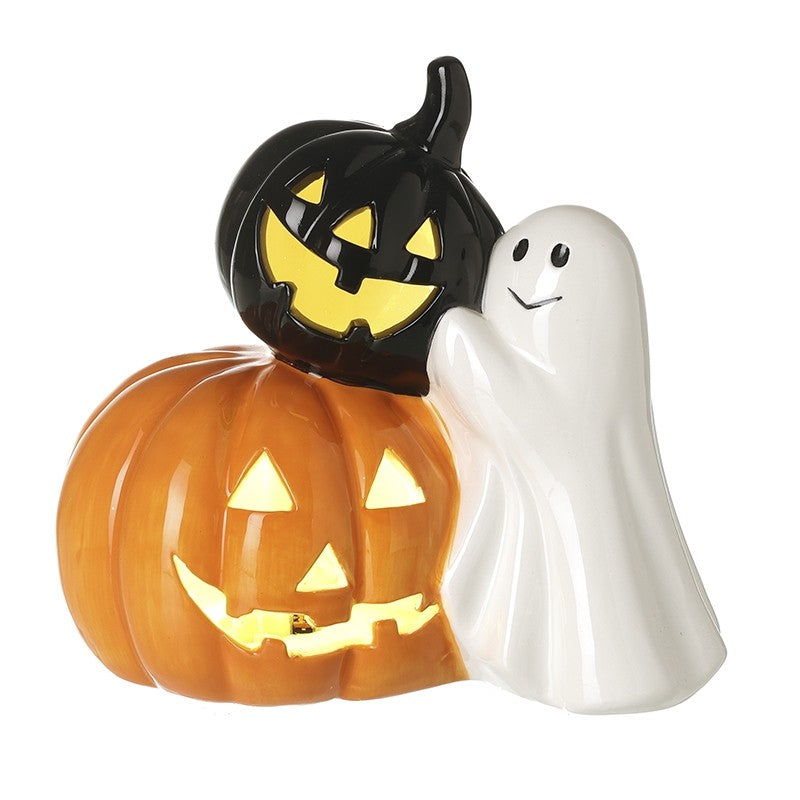 Ceramic Ghost With LED Black & Orange Pumpkin
