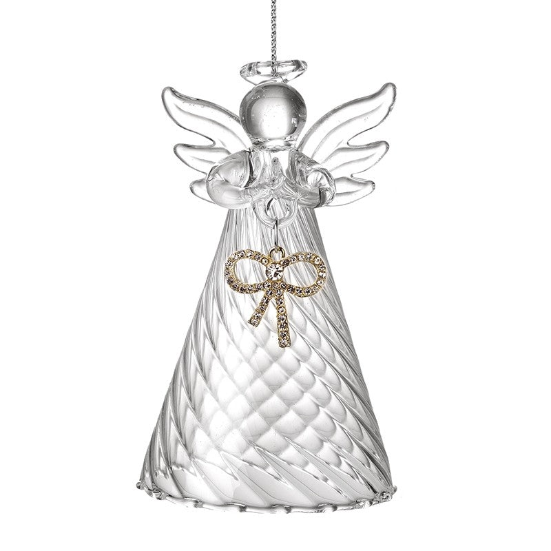 Glass Hanging Standing Angel With Bow