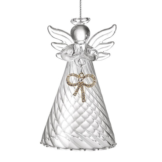 Glass Hanging Standing Angel With Bow