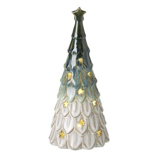 Green & White Light-Up Ceramic Tree 25cm