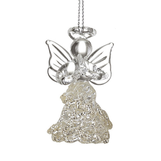 Hanging Glass Angel with Glitter Skirt