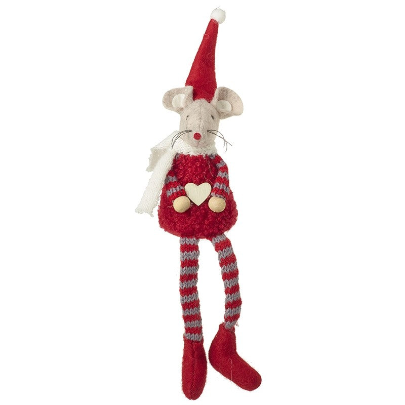 Long Leg Christmas Mouse in Red Heart Jumper 16cm