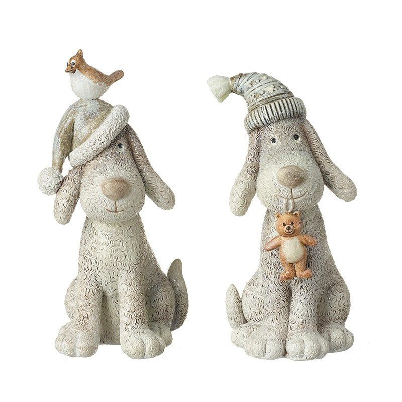 Pair of Sitting Festive Dogs In Hats