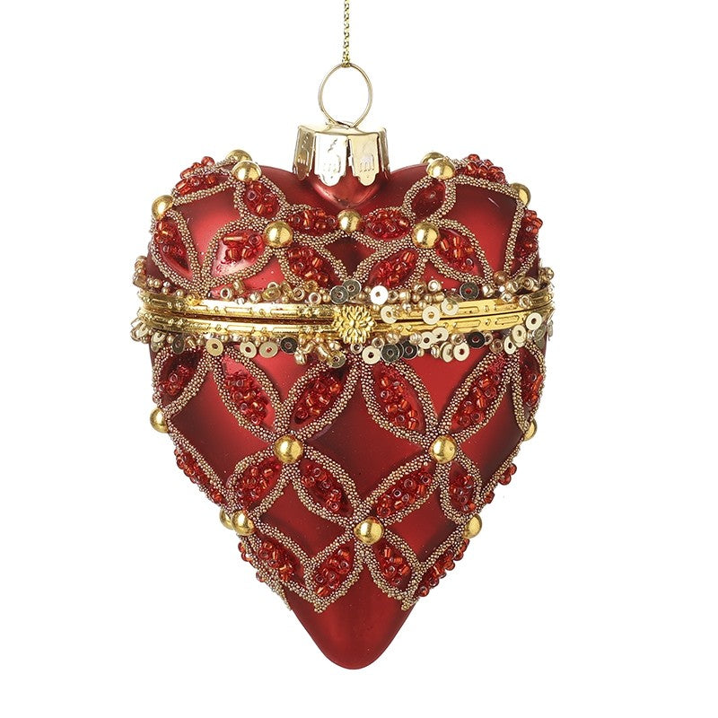 Red Casket Heart Trinket Bauble With Sequins