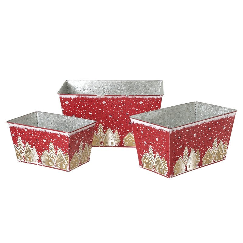 Set of 3 Red Metal Festive Troughs