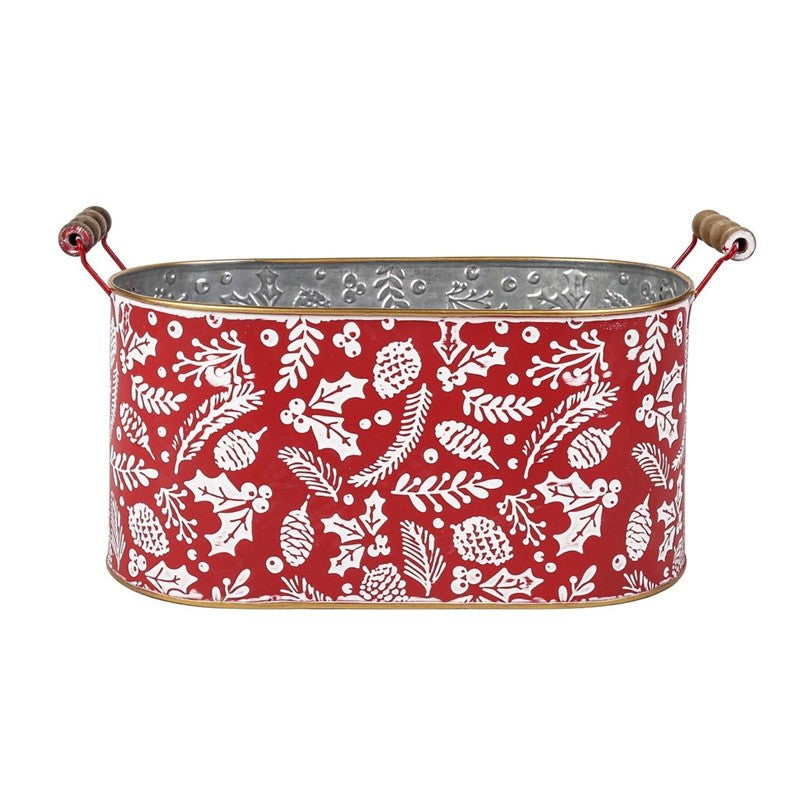Red Metal Holly Design Container