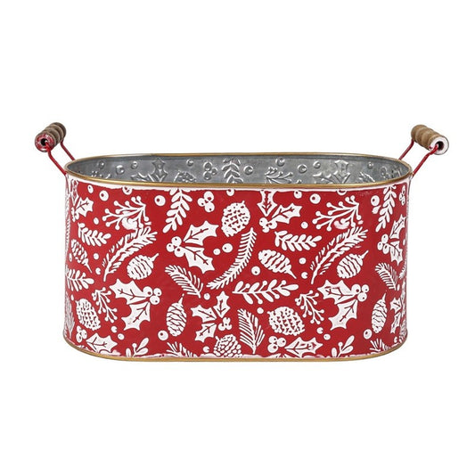 Red Metal Holly Design Container